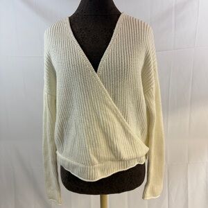 Women’s cream faux wrap knit sweater